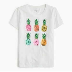J.Crew White 100% Cotton SS Collector Tee with Colorful Pineapples Graphics